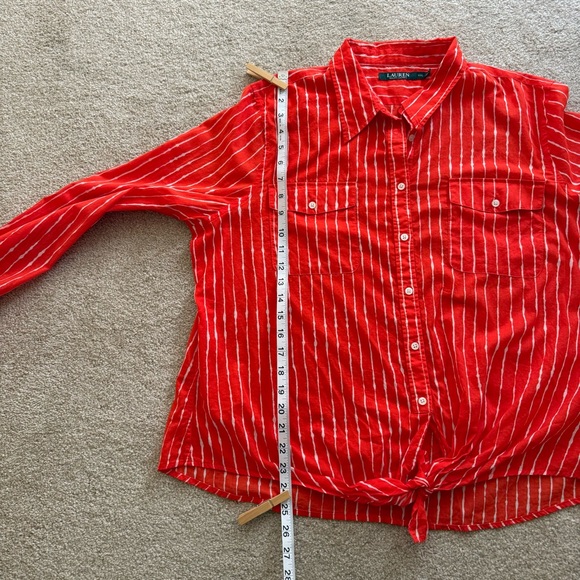 ⬇️LAUREN Ralph Lauren Women’s Long Sleeve Blouse XXL Scarlet Sun & White Stripes - Picture 10 of 13